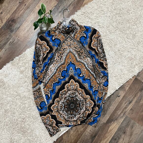 Free People XS Eclipse Combo Paisley Pattern Turtleneck Dolman Chase Me Top - Picture 3 of 7